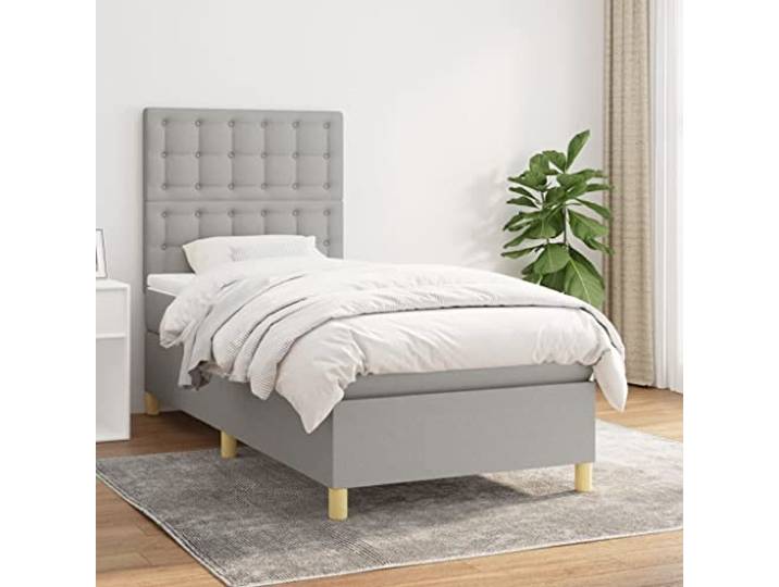 RJPLMFV Komplettes Bett, 80 x 200 cm, Stoff, hellgrau Verstellbarer Kopf, Matratze mit Taschenfedern, mittlere Härte, langlebig