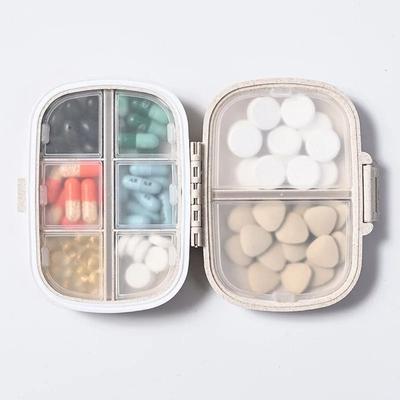 8 Grids Wheat Straw Travel Pill Box Sealed & Moisture Proof Medication Organizer wheat