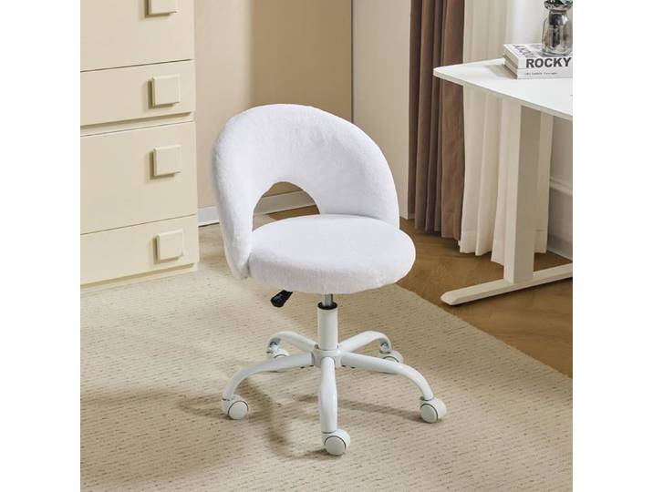 VINGLI Chaise de Bureau Esthétique sans Accoudoirs Petite Chaise Confortable Fauteuil de Coiffeuse avec Support Lombaire Blanc
