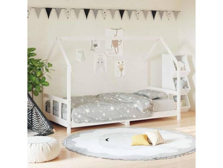 KGCRYUWED Kinderbett Kiefer Massivholz Jugendbett Rahmen 90x200 cm Weiß Rustikale Optik, Stabiler Lattenrost, Platz zum Spielen