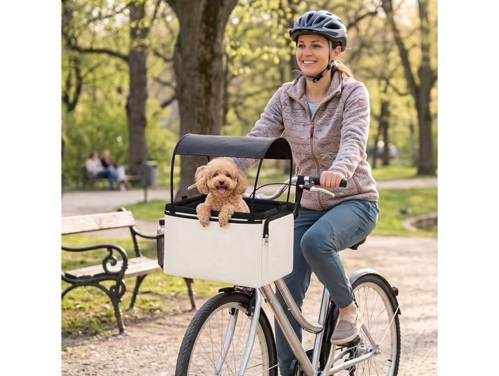 PawHut Panier Vélo Avant 2-en-1 Chien Portable 5kg Toit Poches