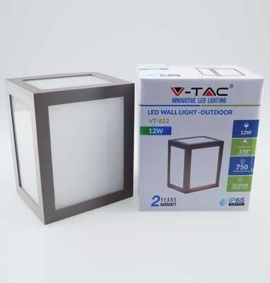 V-Tac Vt-822 Lampada Applique Led 12w Wall Light Cube Grigio Bianco Freddo 6400k - Sku 8339