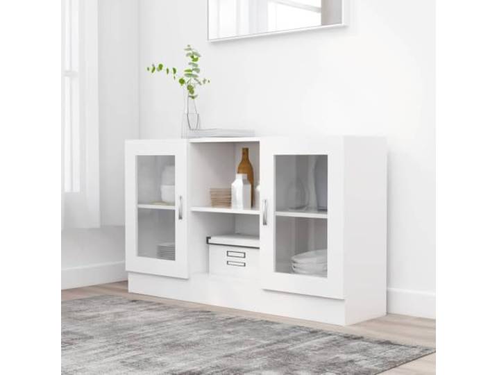 HEFZGDB Weißes Sideboard aus Holzwerkstoff mit Zwei Türen und Aufbewahrungsfächern - Modernes und praktisches Sideboard für Multimedia-Geräte im Flur oder Wohnzimmer