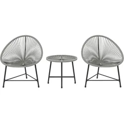 GARTENSET 3 TLG. Tisch mit Glasplatte Hellgrau