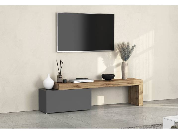 Lowboard GOODPRODUCT Lowboard Chronos TV-Board, TV-Schrank , grau (anthrazit, eiche wotan), B:220cm H:51cm T:40cm, Sideboards, Lowboard, Breite 220 cm TV-Board,Lowboard,1 Klappe und ein L-Förmiger Aufsatz
