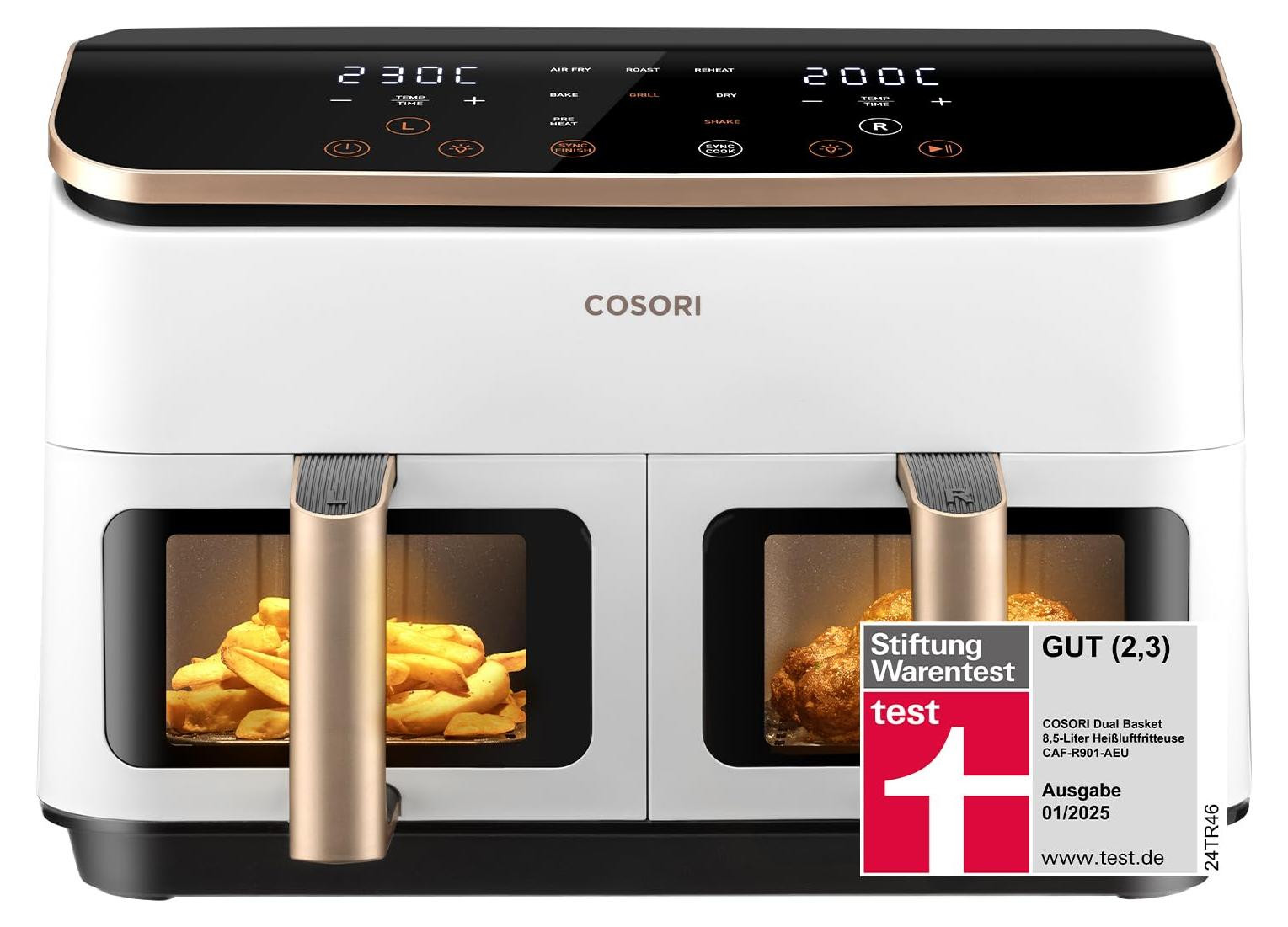 Dripio Heeteluchtfriteuse met 2 compartimenten, 8,5 liter, 1750 watt, metaal