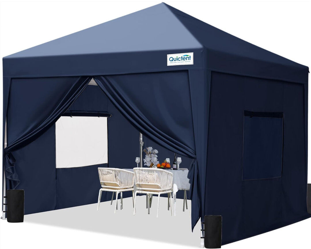 Quictent 3x3m (10x10ft) Pop Up Canopy Gazebo with Mesh Window Sidewalls, Adjustable Height Event Shelter, Portable Tent for Garden Party, Camping, Bei Navy