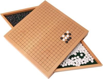 GSE Games & Sports Expert GSE™ 12-Inches Wooden Go Board Game Set with Drawers, Wood Go Game Board Set with Plastic Stones