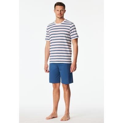 Shorty SCHIESSER "Casual Nightwear", Herren, Gr. 50, blau (100, weiß), Single Jersey, Obermaterial: 100% Baumwolle, bequem kurz, Rundhals, Homewear-Sets Shorty, mit gestreiftem Oberteil, Rundhalsausschnitt und kurzen Ärmeln