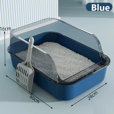 Uplift Treasures Semi Enclosed Splashproof Cat Litter Box Tray blue