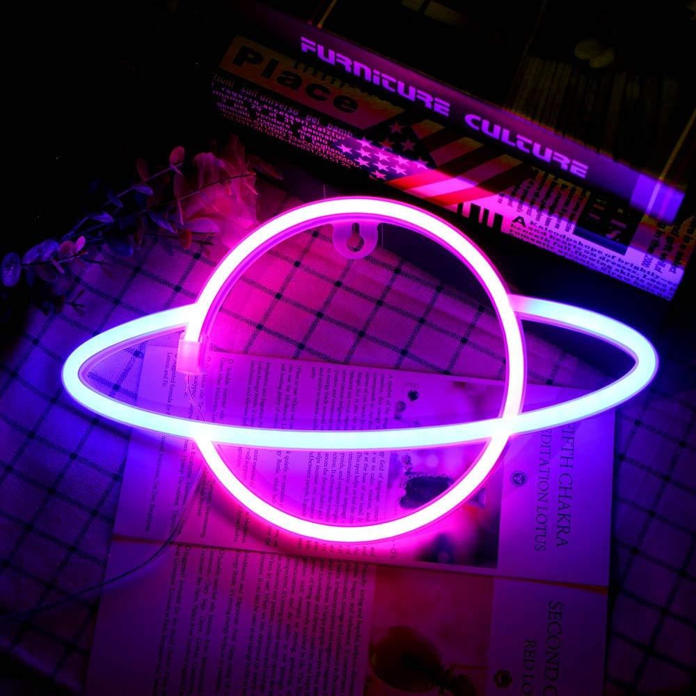 Selius Planeet Neonlicht Blauw Roze Waterdicht LED-Nachtlampje voor Kinderkamers