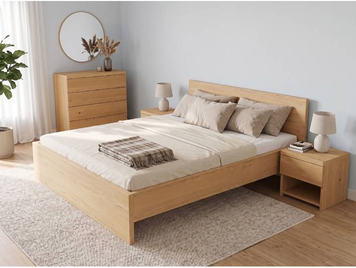 Eichenbett Hell „Raphaela“ 200 x 200 cm Massivholz Eiche Hell