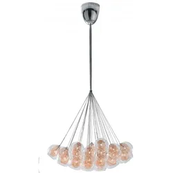 In-Tec Pendelleuchte Hängeleuchte Hänge Deckenleuchte Metall Glas kupfer145cm Ø.77 cm