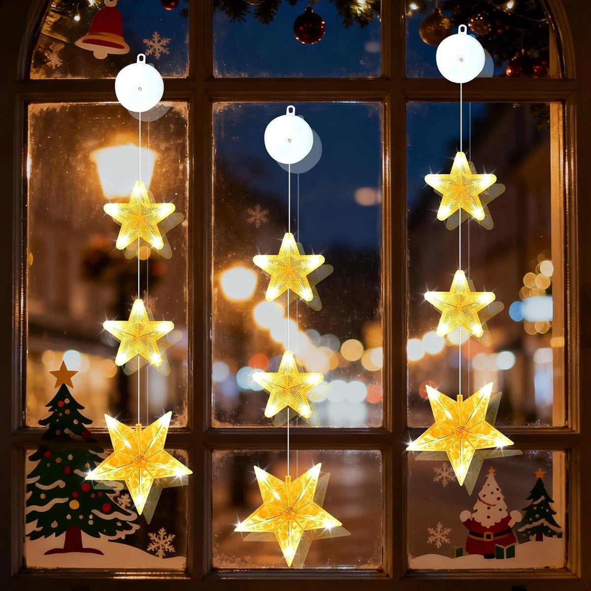 Ulikey Led-lichtsnoer met 3 stuks sterrenlichtgordijn, kerstverlichting op batterijen met 2 modi en timer