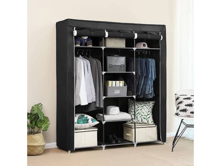 Stoffschrank Branville II 150 x 175 x 45cm Schwarz/Schwarz