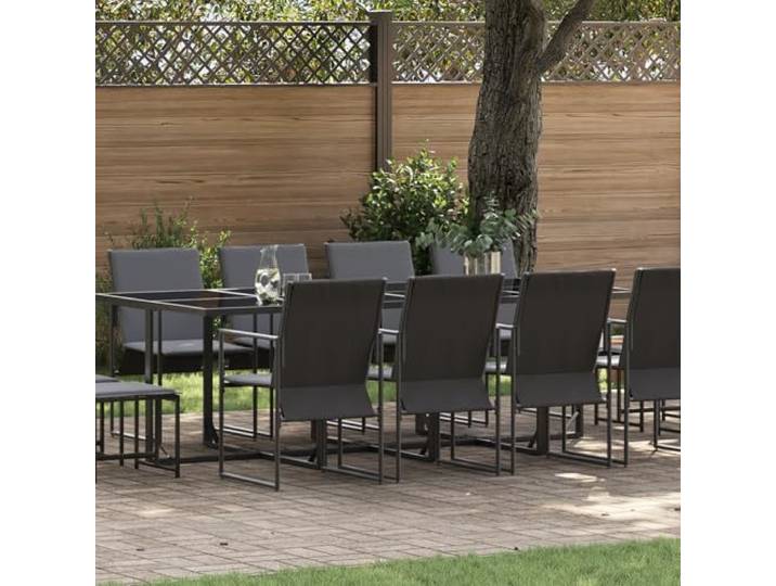 HEFZGDB 16-TLG. Garten-Essgruppe mit Kissen Stahl und Textilene, 4 Gartenhocker Set mit wasserfesten Bezügen für Terrasse und Balkon, komfortable Sitzwürfel aus langlebigem