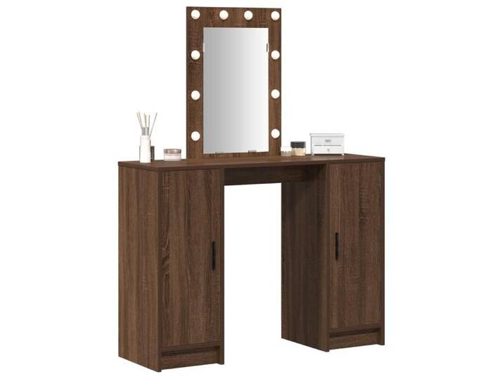 Coiffeuse avec éclairage LED - vidaxl - Chêne brun - 102x33x135 cm - Rangements inclus - Mirroir lumineux