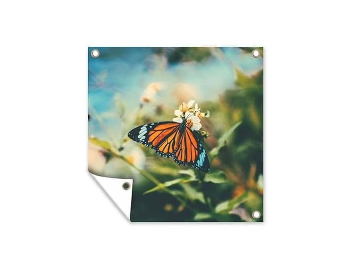 Tuinposter - 200x200 cm - Vlinder - Bloemen - Tuin
