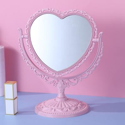 Inspire Daily Merch Style Retro Double Sided Desktop Mirror Heart Circle Shape Vanity Mirror For Dorm Bedroom Countertop Makeup pink