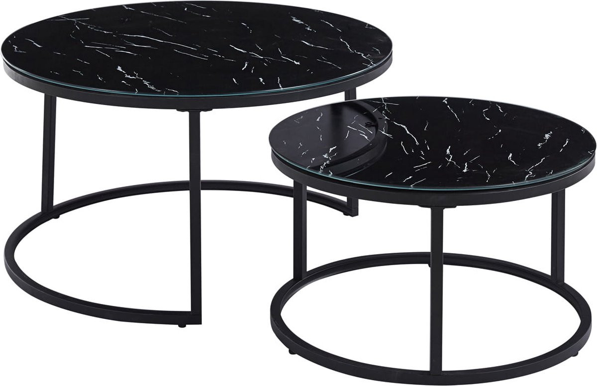 Salontafelset Fréderique Zwart - Rond - B: 80 cm, H: 45 cm