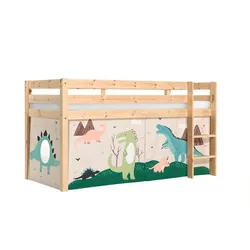 KINDERBETT Karolina 210x114x106 Massivholz Natur Textilset Dino