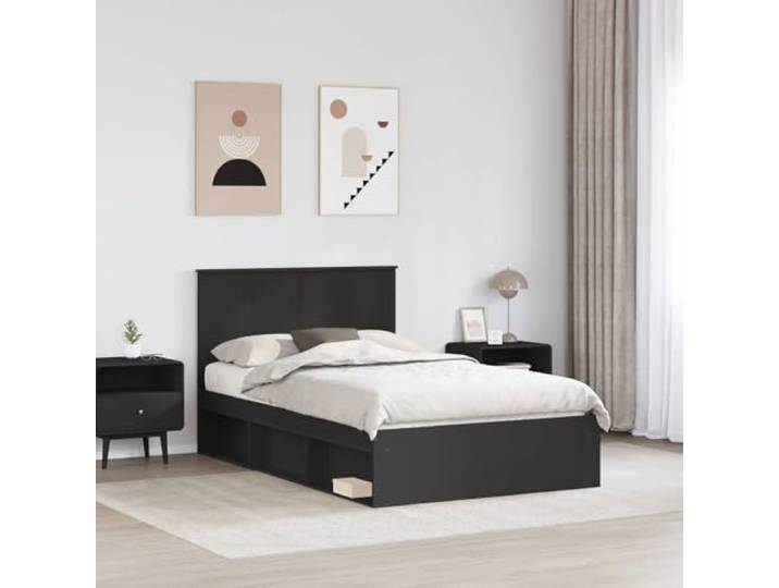 KTHLBRH Bettgestell, schwarz, 120 x 190 cm, Kiefer massiv Technisches Holz, feste Latten, minimalistisches Design, modernes Bettgestell