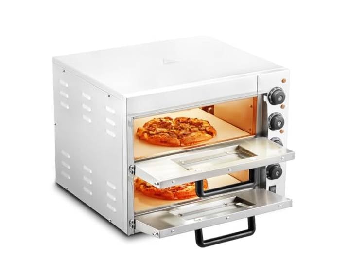 VEVOR Kommerzieller Pizzaofen Backofen 2-lagig 406 mm, elektrischer Pizzaofen aus Edelstahl mit vier Drehknöpfen, Mehrzweck-Pizzamaker Indoor, zum Backen im Restaurant, zu Hause, Silber