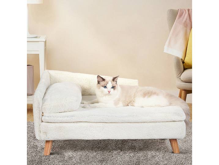 Canapé en peluche en forme de L avec coussin doux, lit suréWerpour animal de compagnie, jambe en bois massif, canapé d'intérieur pour chien et chat
