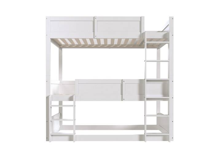 Okwish Etagenbett 90/200 cm Weiß aus Holz 3 Schlafplätze umbaubar mit hohem Rausfallschutz, 90x200 cm, Babymöbel & Kindermöbel, Kinderzimmer & Jugendzimmer, Stockbetten