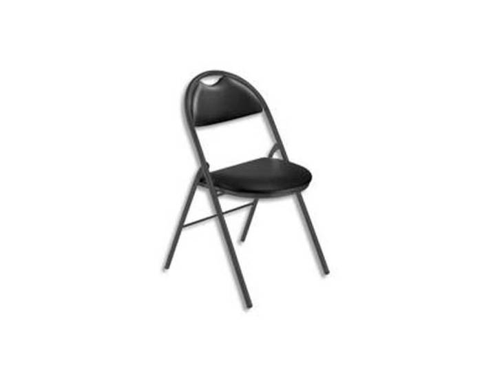 Chaise pliante Arioso en simili cuir noir 4 pieds tube époxy noir avec patins de protection