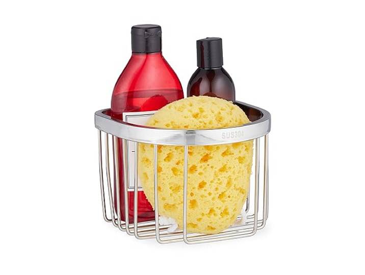 Relaxdays Support pour douche\, acier inoxydable\, mural\, HxLxP: 11\,5x16x16\, pour shampoing\, gel douche et savon\, argenté
