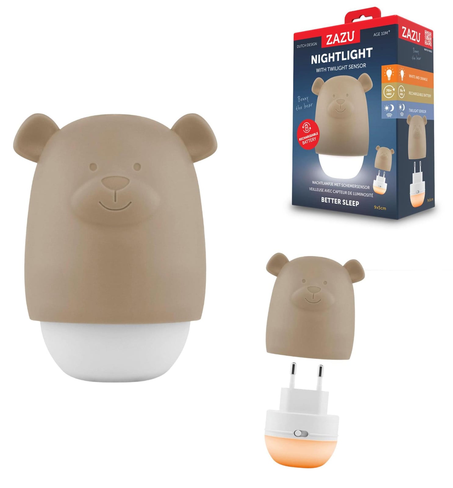 ZAZU Benny de Beer nachtlampje met LED en oplaadbare batterij, beige