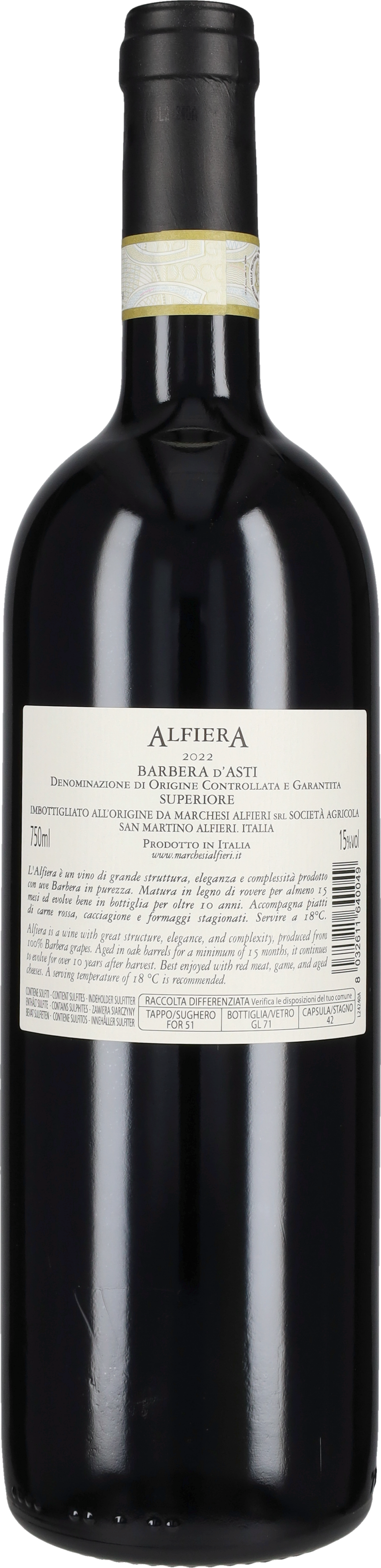 Barbera d'Asti Superiore 'Alfiera' Marchesi Alfieri 2022