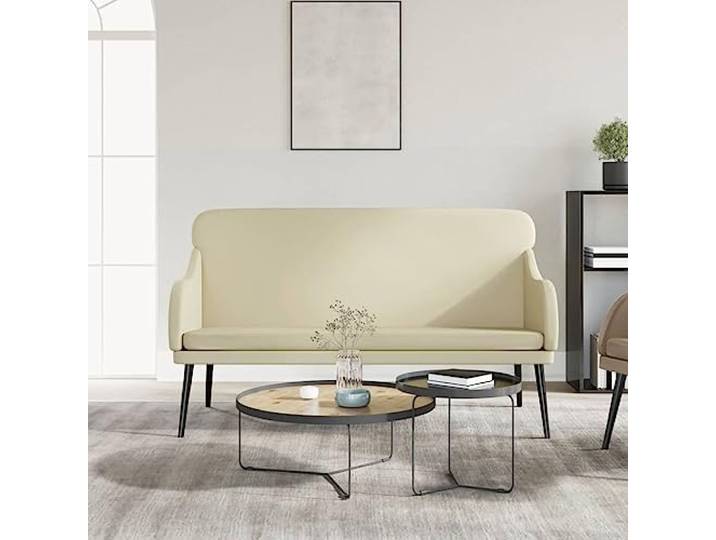 VIHHQGC Sitzbank Creme 110x76x80 cm Kunstleder mit Metallgestell Schmutzabweisend, pflegeleicht, gepolsterte Rückenlehne, Armlehnen, stabiles Metallgestell