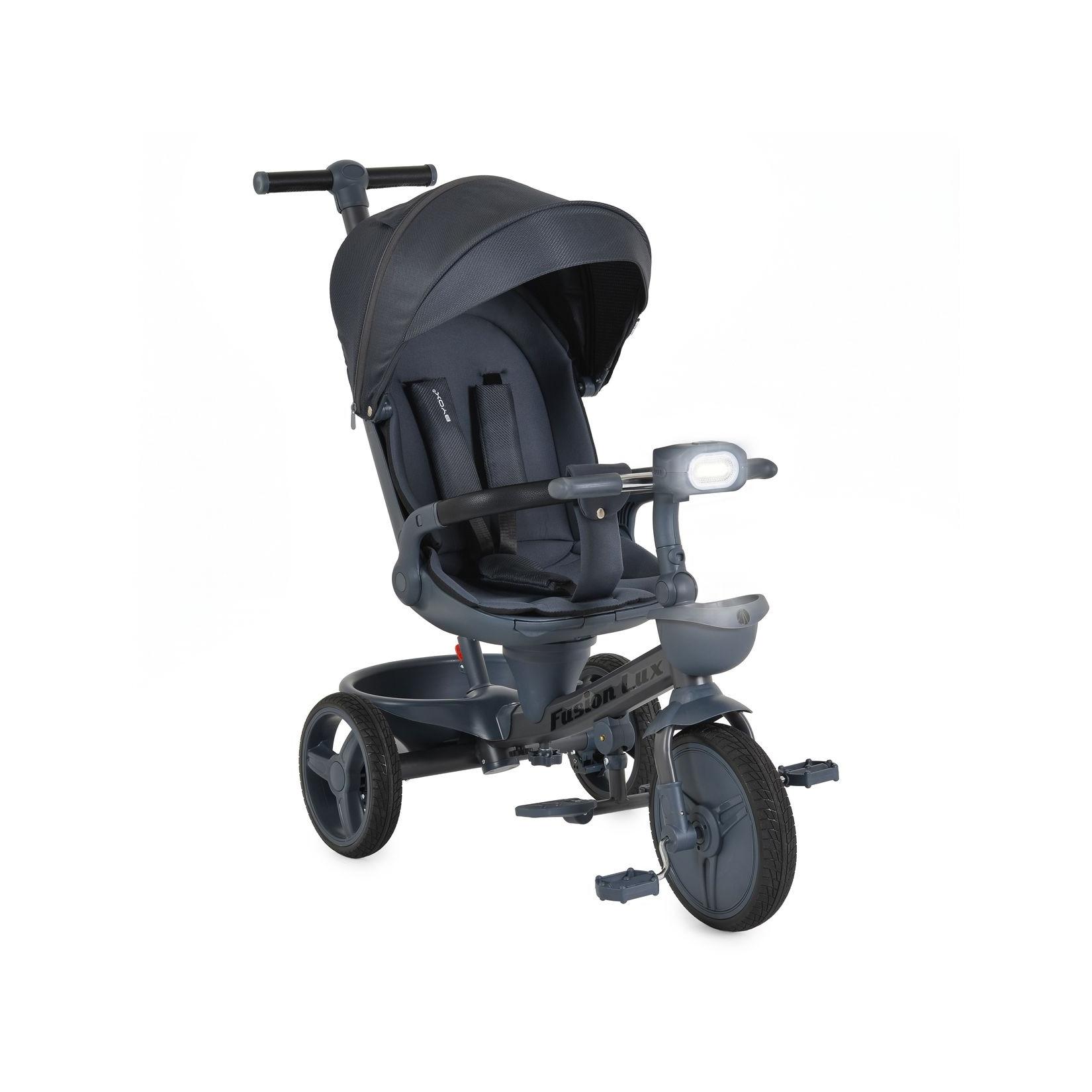 Byox Dreirad Fusion Lux Musik Scheinwerfer PU-Reifen Hinterradbremsen Korb Gurt dunkelgrau