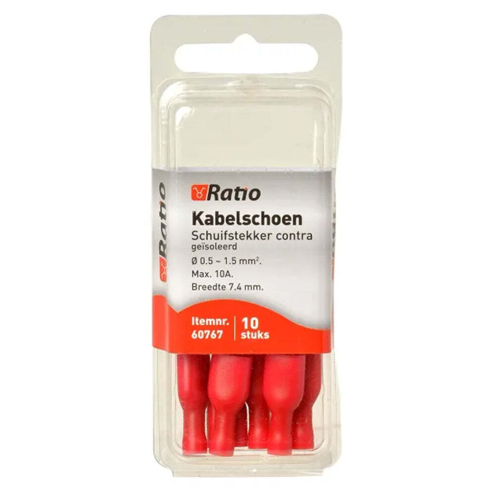 Ratio Kabelschoen Schuifstekker contra geïsoleerd 0.5-1.5mm2 Vlakstekker Rood 10 stuks