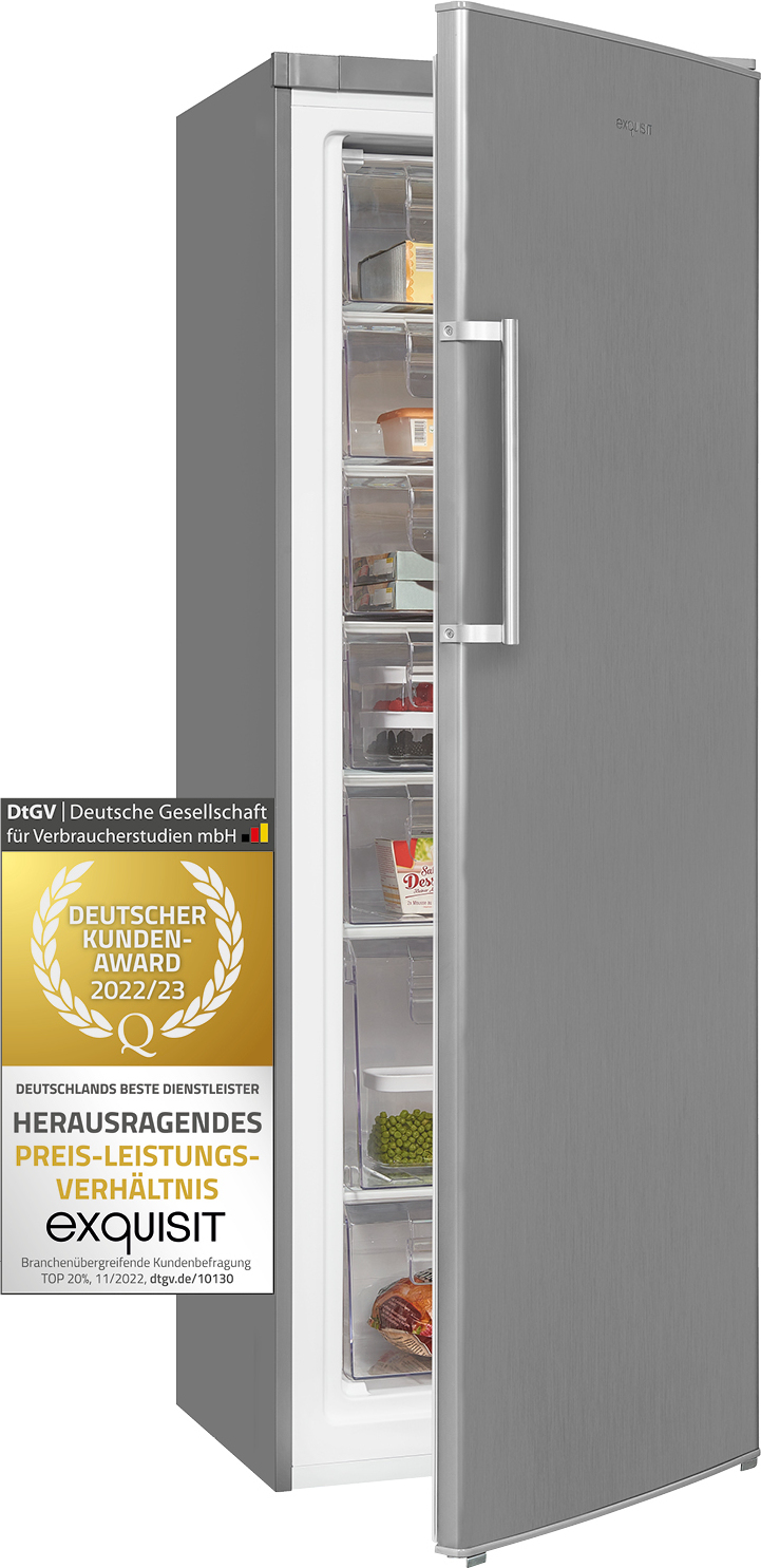 Exquisit Gefrierschrank GS280-H-040E inoxlook | Standgerät | 242 l Volumen | Inoxlook