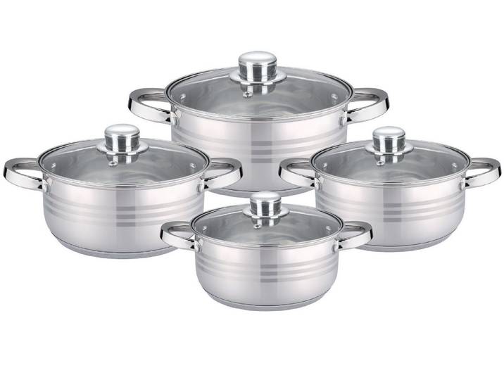 Cheffinger Topf-Set Cheffinger Kochtopf Pfannen Topfset Glasdeckel 8-tlg Induktion, Material: Edelstahl, Glas, Kunststoff