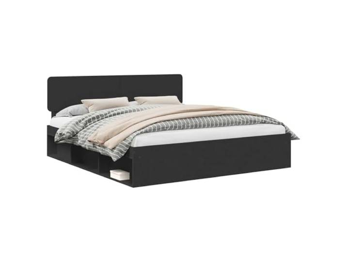 PUGYNBK Bettgestell Schwarz 200 x 200 cm Kiefer massiv Kopfteil inklusive, stabiler fester Lattenrost, einfache Montage, minimalistisches Design