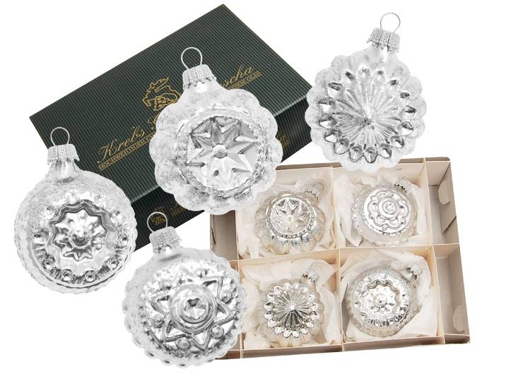 Christbaumschmuck KREBS GLAS LAUSCHA Formensortiment , silber (silberfarbig), B:5cm H:5cm T:5cm Ø:5cm, Glas, Weihnachtsbaumschmuck, Christbaumschmuck, Glas, 4 Stück