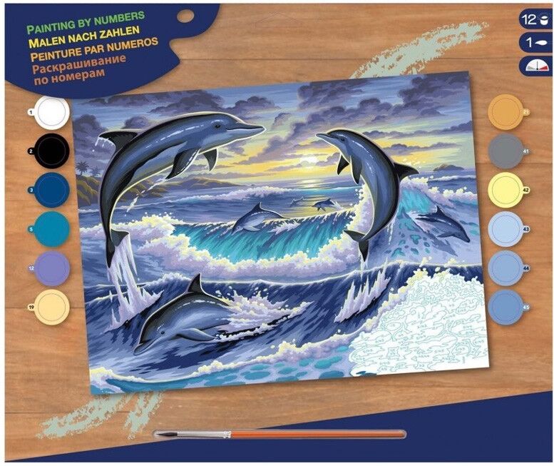 Enjoy Art - Peinture par N° - Dauphins au clair de lune