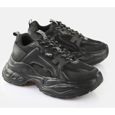 Plateausneaker BUFFALO "YUNO", Damen, Gr. 39, Textil, schwarz, Lederimitat, Textil, Schuhe Plateausneaker, Chunky-Sneaker, Schnürschuh, Leichtgewicht mit Memory Foam-Innensohle