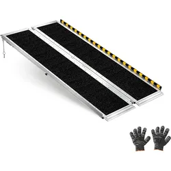 VEVOR Rollstuhlrampe Faltbar 1520x745mm, 362,9kg Belastbare Schwellenrampe mit Rutschfester Oberfläche, Tragbare Alu-Auffahrschiene, Auffahrrampe für Rollstuhl Scooter Türschwelle Bordsteine Treppen