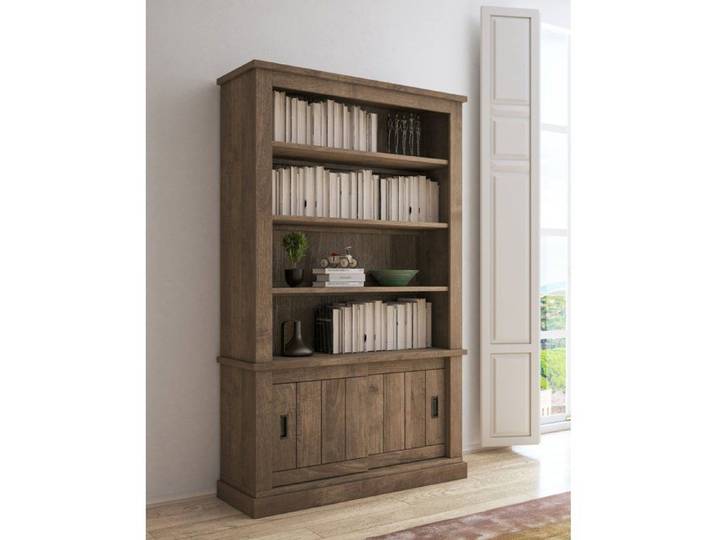 Bibliothèque Evandro Dmora en Bois Noblé Marron Noyer 122x40x203h cm