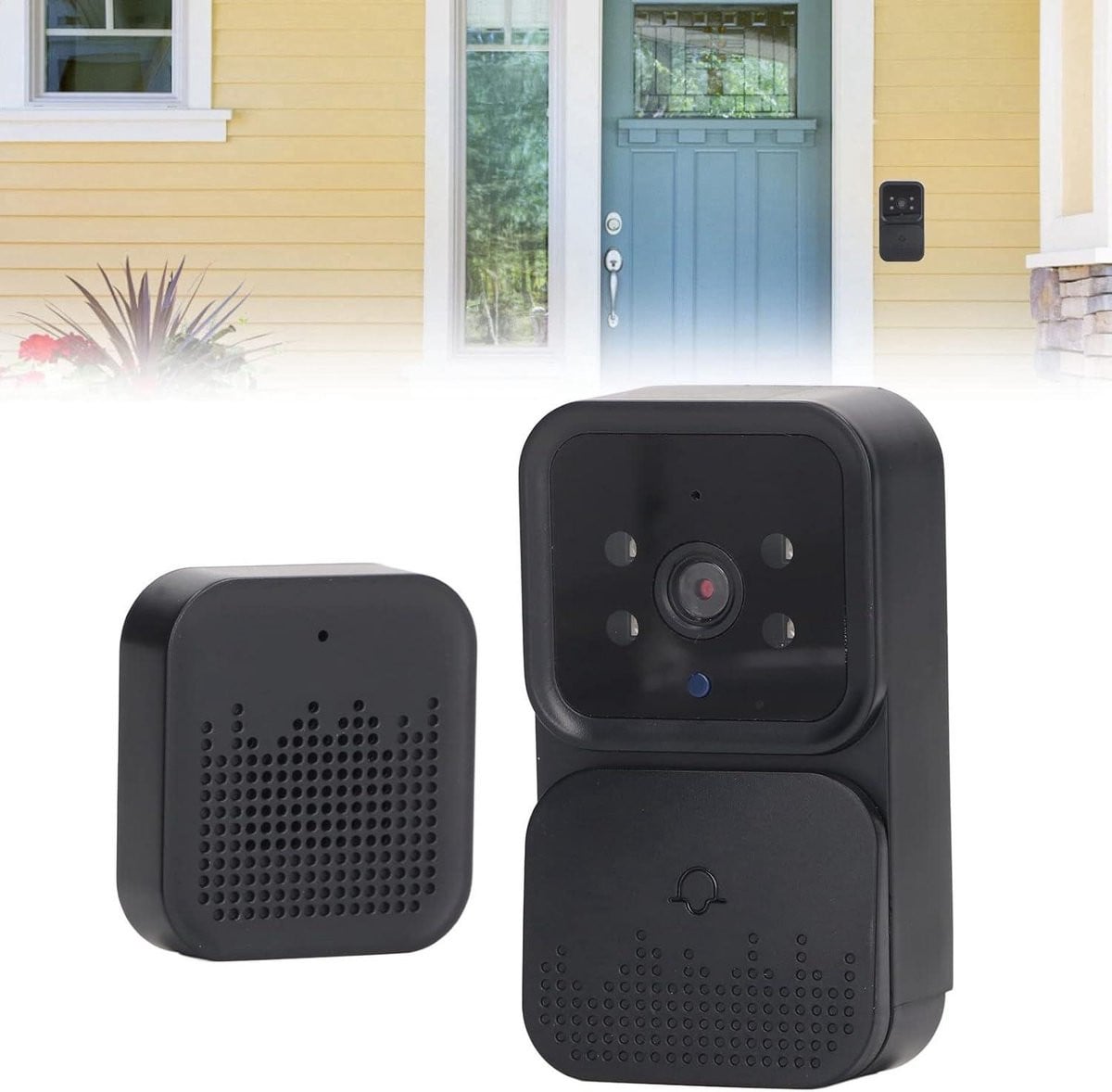 Smart Video Deurbel Camera Draadloos met Draadloze Gong en WiFi - Intercom met Tweeweg Audio en Nachtzicht - Wit of Zwart