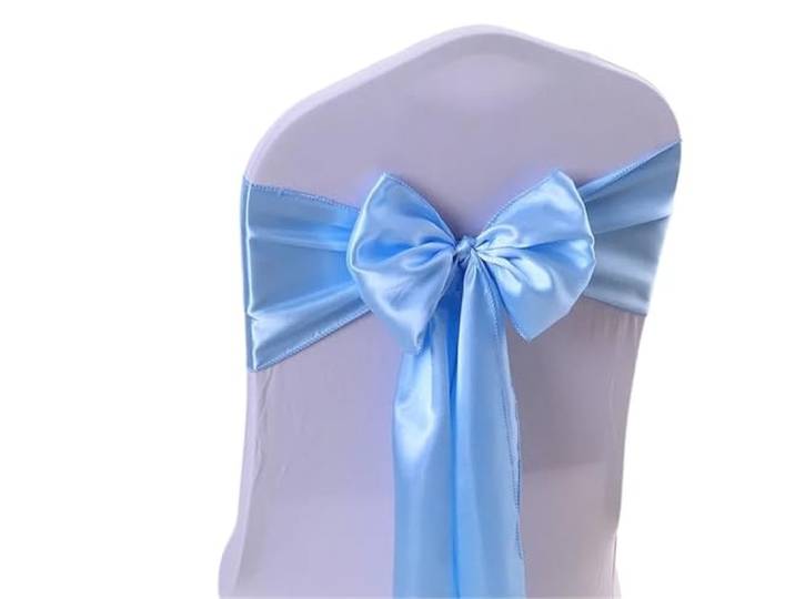 Stuhlschleifen für Hochzeiten 100 teile/los Satin Stuhl Schärpen Bogen Plain Hochzeit Knoten Band DIY Krawatten for Party Event Hotel Bankett Hause Dekorationen(Sky blue)