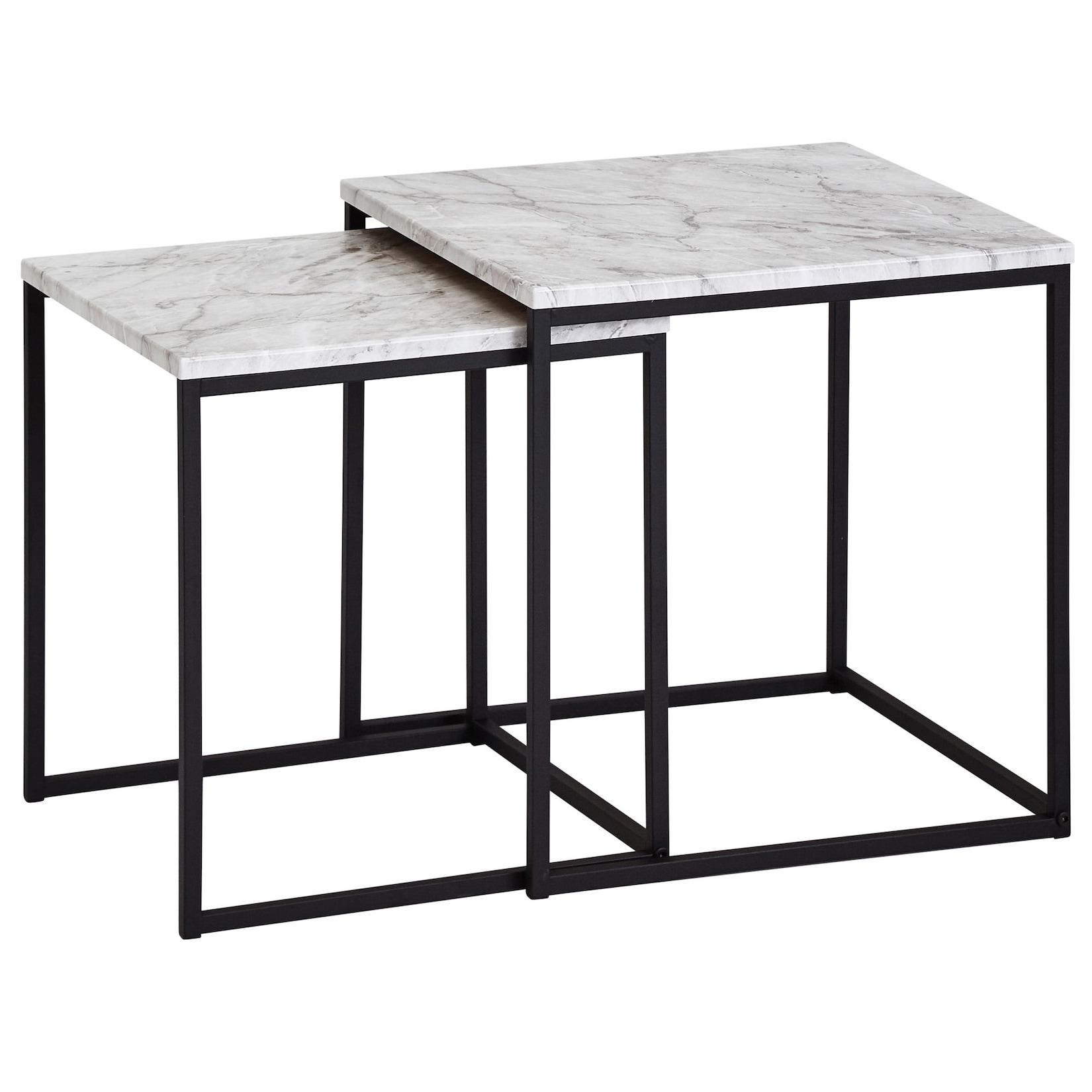 KADIMA DESIGN Marmor-Optik Beistelltisch Set, moderne Wohnzimmermöbel, robustes Metallgestell, 40x42,5x40 cm und 35x39,5x35 cm.