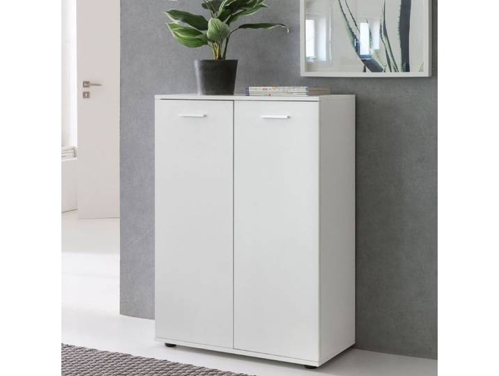 WOHNLING Commode 71x35x104 cm Bois Blanche avec 2 Portes