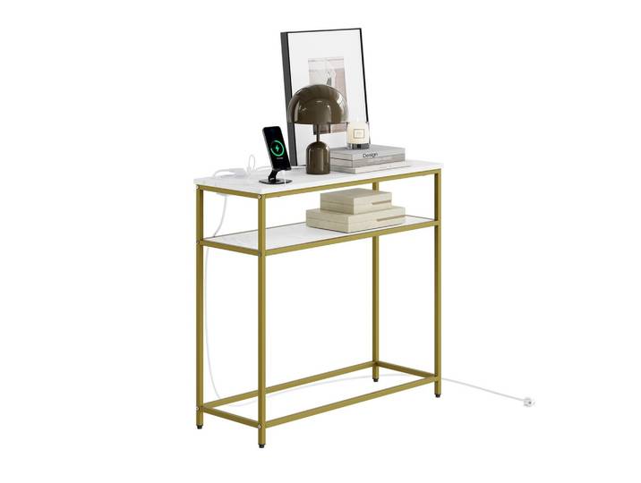 KONSOLENTISCH mit 2 Ablagen und 2 Steckdosen modern 80x30x75 cm