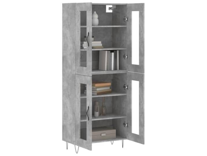 KTHLBRH Anrichte grau Beton 69,5 x 34 x 180 cm Mehrschichtiges Holz, Glas und Metall, großer Stauraum, Füße aus Metall, Montage erforderlich